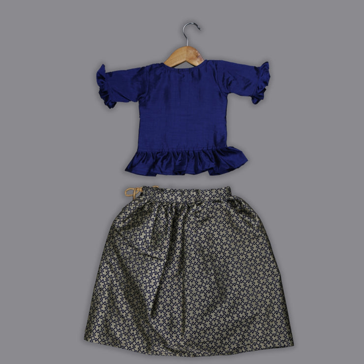 Fancy Blue Blouse and Jacquard Ghaghra Set