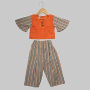 Orange Cotton Top and Multicoloured Cotton Trousers