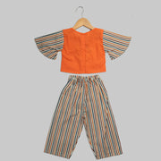 Orange Cotton Top and Multicoloured Cotton Trousers