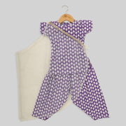 Purple and White Cotton Kurta And Salwar With Net Jacket