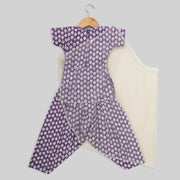 Purple and White Cotton Kurta And Salwar With Net Jacket