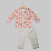 Pink and White Cotton Pyjama Set with Rabbit Print