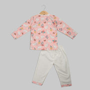 Pink and White Cotton Pyjama Set with Rabbit Print