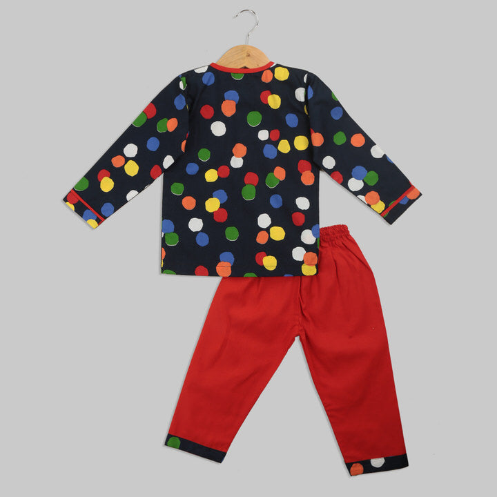 Black and Red Cotton Pyjama Set with Polka Dots