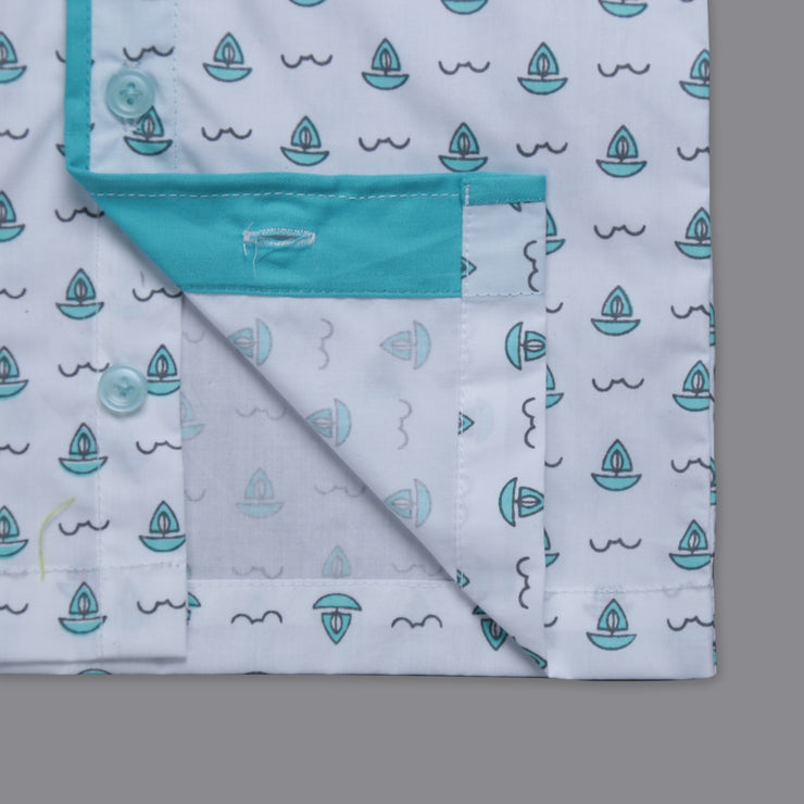 The Perfect Sailor – Teal Colour Printed Night-Suit Set