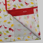 White and Red Cotton Pyjama Set Featuring Multicoloured Dinosaur Print