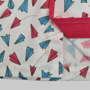White and Pink Cotton Pyjama Set with multicoloured Paper Plane Print
