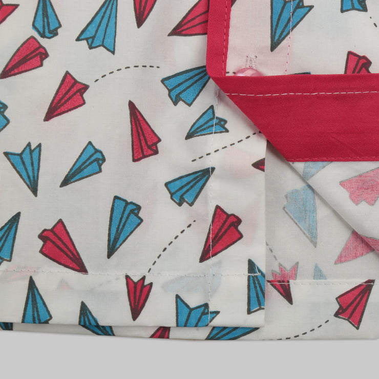 White and Pink Cotton Pyjama Set with multicoloured Paper Plane Print