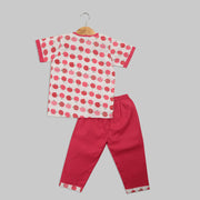 White and Red Cotton Pyjama Set with Apple Print