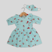Blue Cotton Skater Frock For Girls