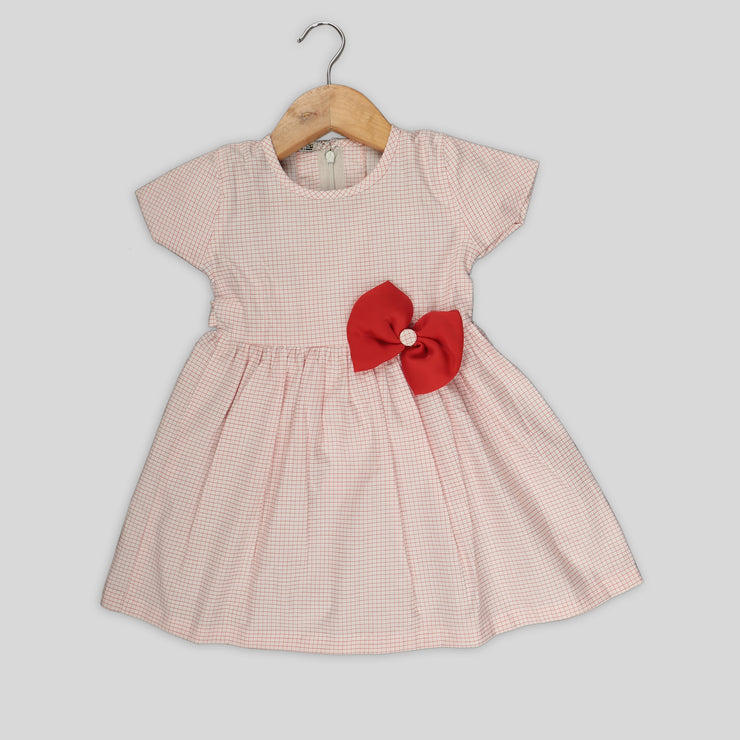 Orange and White Checkered Frock with a Bow