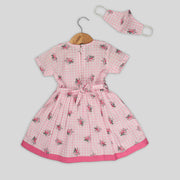 Pink Cotton Frock for girls With Mask