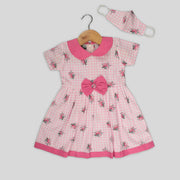 Pink Cotton Frock for girls With Mask