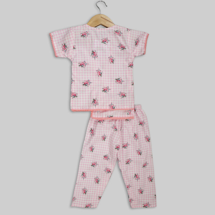 Pink Cotton Top and Pant Set For Girls