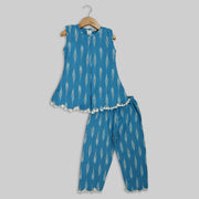 Blue Cotton Co-ord Set in Ikat