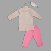 Pink and White Asymmetric Cotton Kurta with Pyjama for Boys