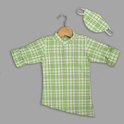 Neon Green Cotton Shirt For Boys With Asymmetrical Hemline