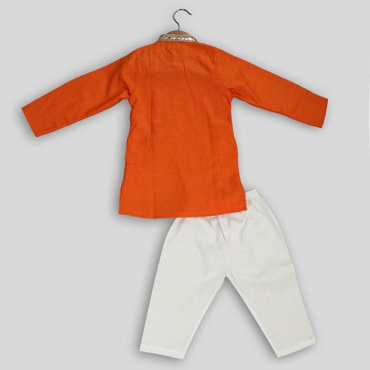 Orange Kurta Pyjama Set for Boys With Gota Work