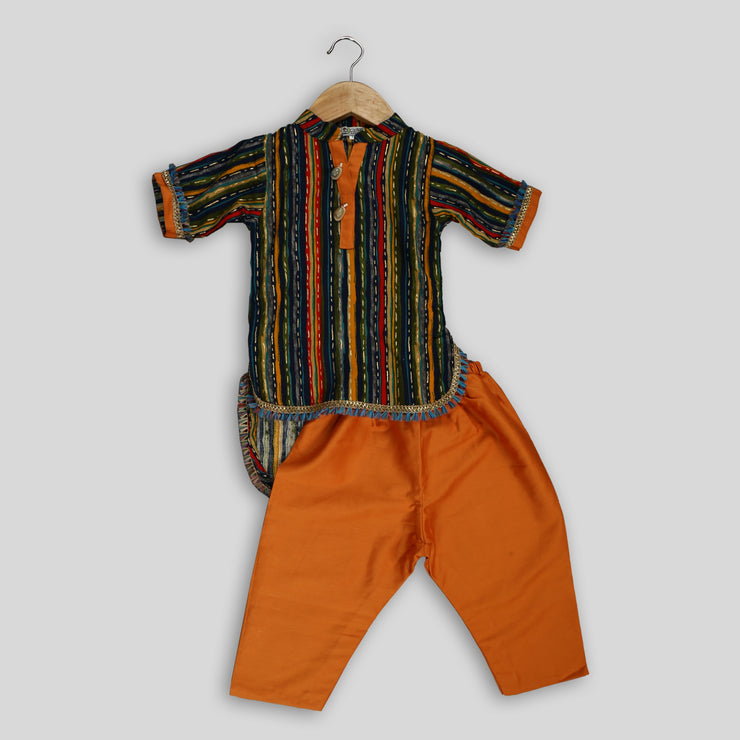 Multicoloured Kurti and Rust Pant for Girls