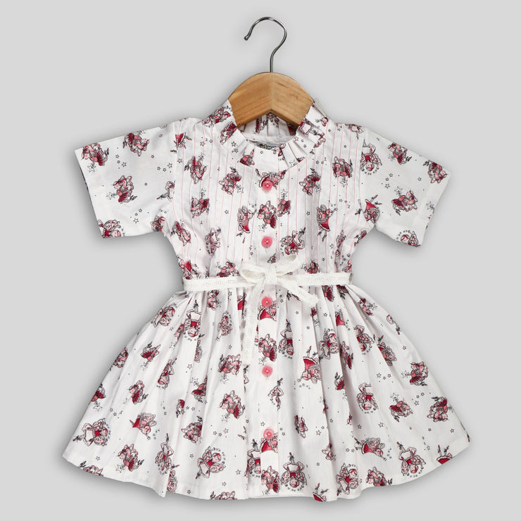 White Cotton Frock with Fairy Print