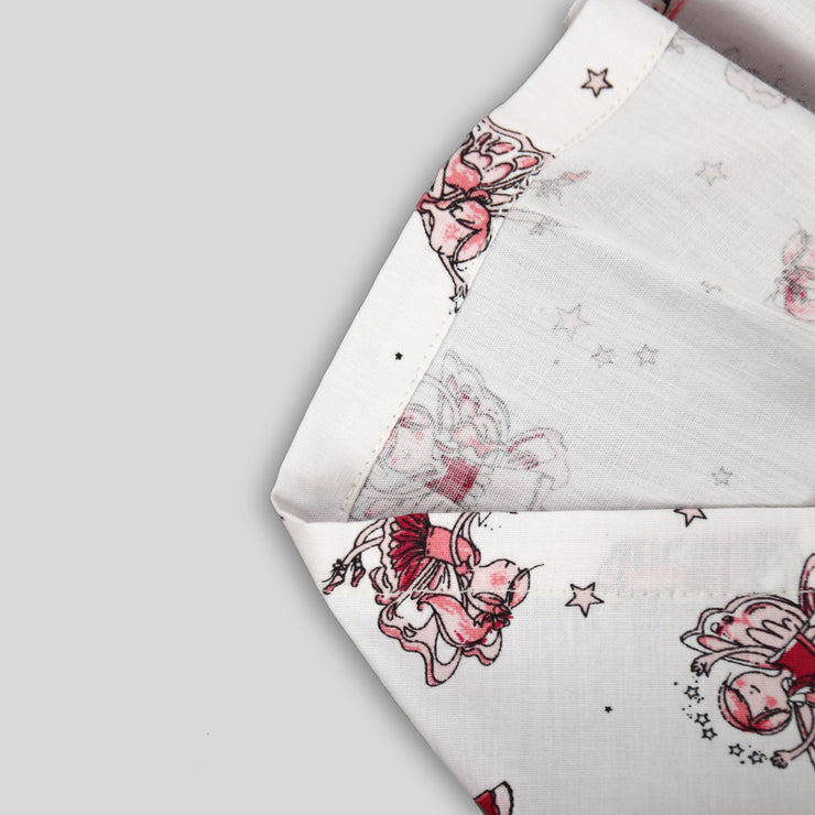 White Cotton Frock with Fairy Print