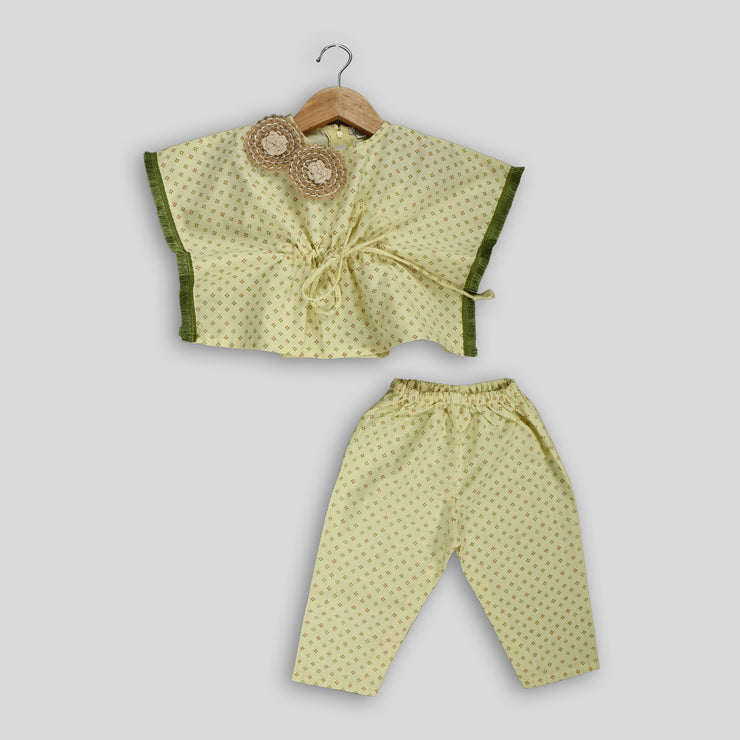 Yellow Kaftan Top And Pant Set For Girls