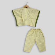 Yellow Kaftan Top And Pant Set For Girls
