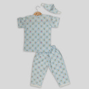 Blue Cotton Pyjama Set For Kids with Ice cream Print