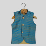 Blue Benarasi Silk Waistcoat For Boys