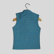 Blue Benarasi Silk Waistcoat For Boys