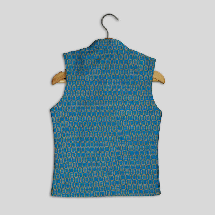 Blue Benarasi Silk Waistcoat For Boys