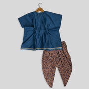 Blue Kaftaan Top and Dhoti Pant Set For Girls