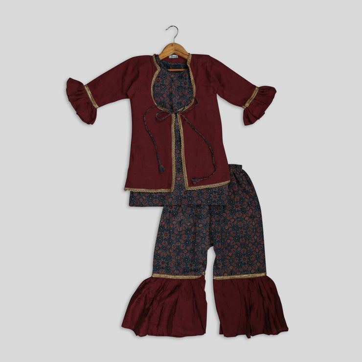 Blue Cotton Kurti and Pant with Jacket for Girls
