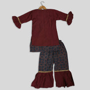 Blue Cotton Kurti and Pant with Jacket for Girls