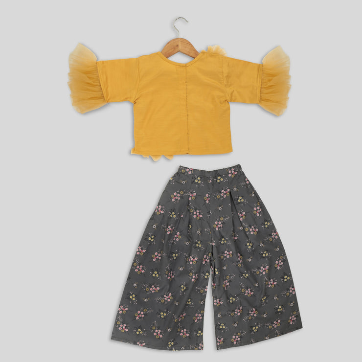 Yellow Cotton Top and Grey Trousers