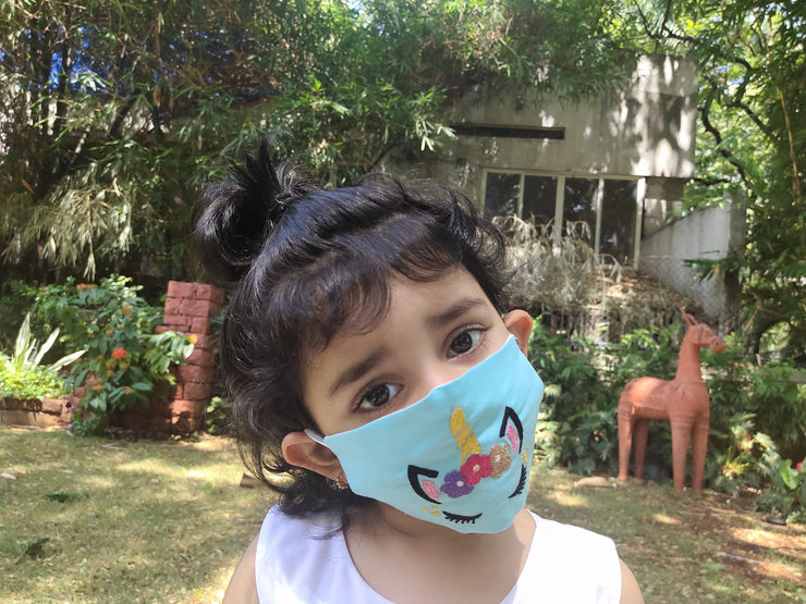 Reusable Kids Mask with Embroidered Motif - Magical Blue Unicorn