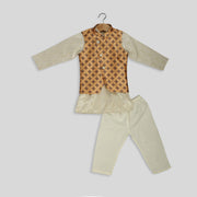Cream Kurta Pyjama with Golden Jacket For Boys