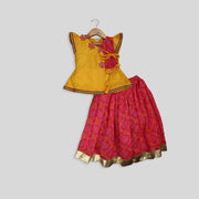 Pre Order: Yellow and Pink Top and Ghaghra For Girls