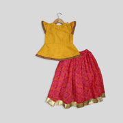 Pre Order: Yellow and Pink Top and Ghaghra For Girls