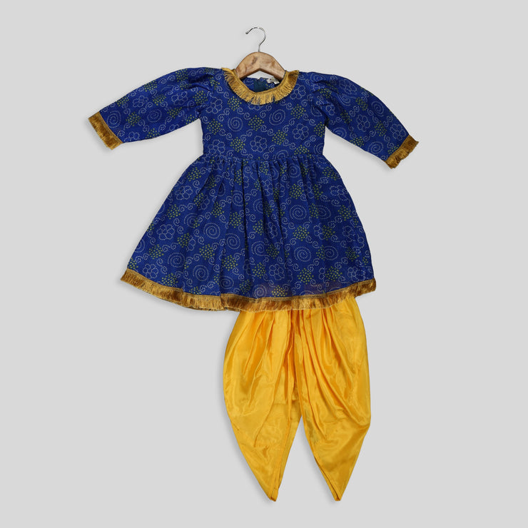 Blue Kurti and Yellow Dhoti Pant for Girls