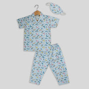 Blue Cotton Pyjama Set with Unicorn Print