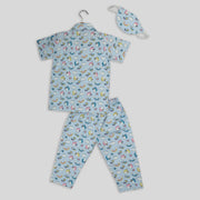 Blue Cotton Pyjama Set with Unicorn Print