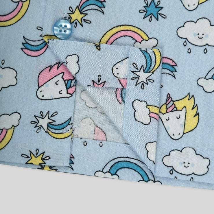 Blue Cotton Pyjama Set with Unicorn Print