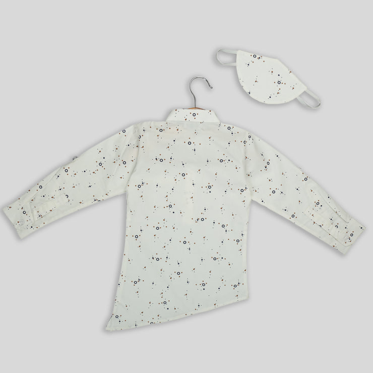 White Cotton Shirt For Boys With Asymmetrical Hemline