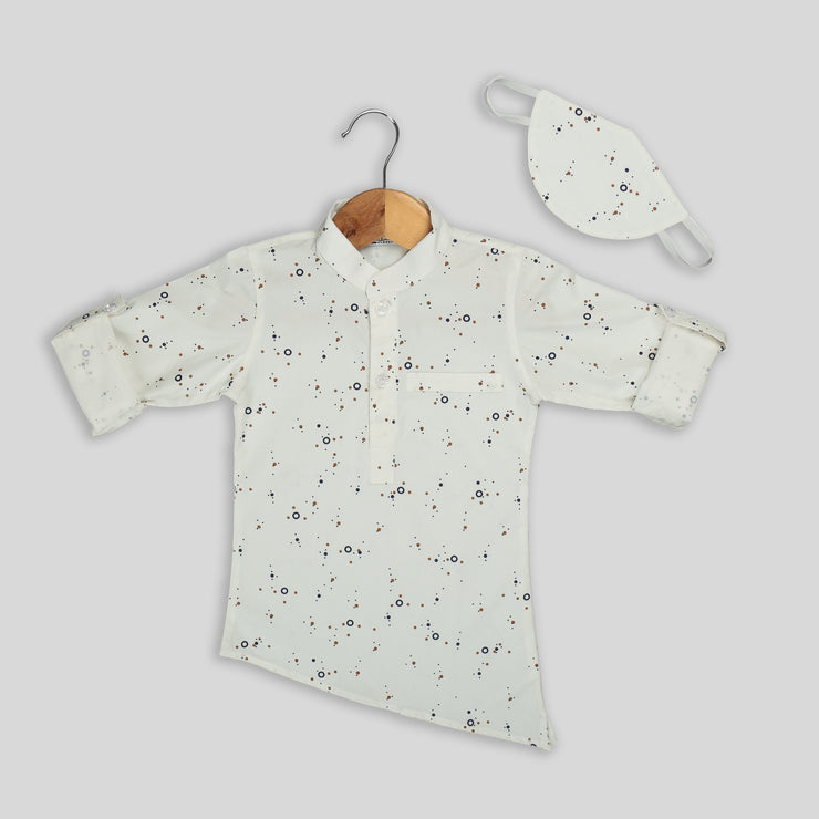 White Cotton Shirt For Boys With Asymmetrical Hemline