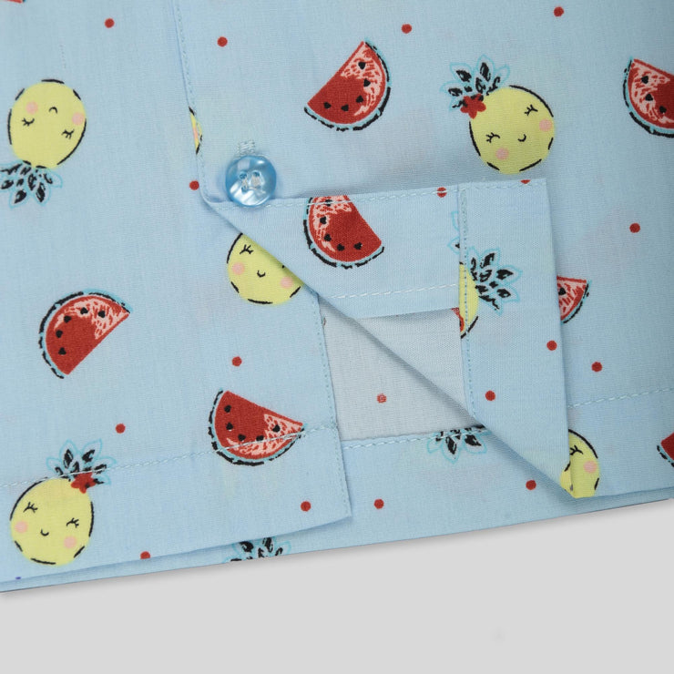 Blue Cotton Pyjama Set with Fruit Print