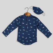 Blue Cotton Shirt For Boys With Mask