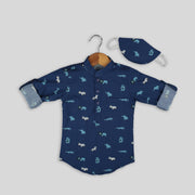 Blue Cotton Shirt For Boys With Mask