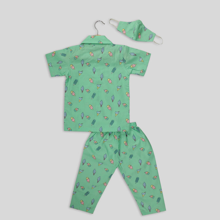 Ice Cream Printed Half-Sleeves Nightwear For Kids