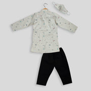 Beige Printed Cotton Kurta Pyjama Set for Boys